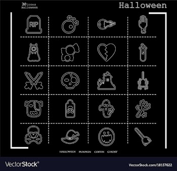 Collection of 20 halloween icons in thin line vector image