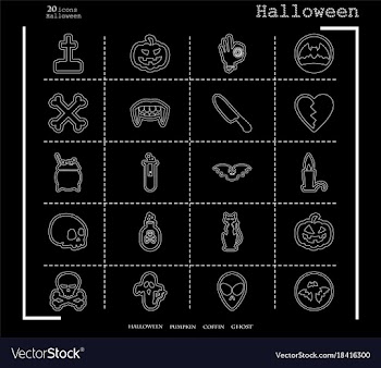 Collection of 20 halloween icons in thin line vector image