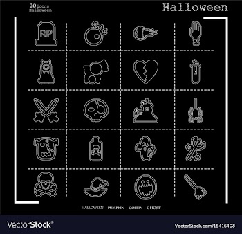 Collection of 20 halloween icons in thin line vector image