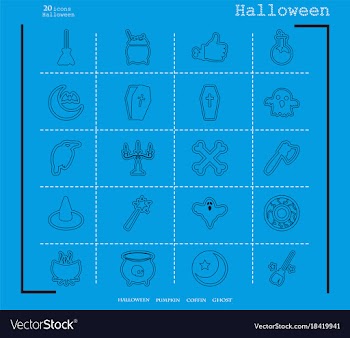 Collection of 20 halloween icons in thin line vector image