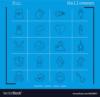 Collection of 20 halloween icons in thin line vector image