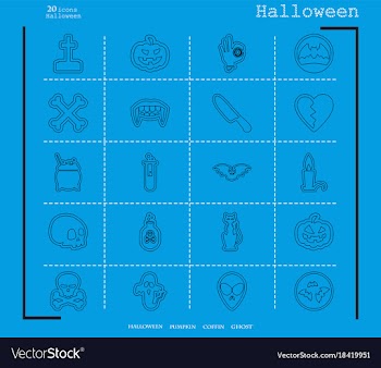 Collection of 20 halloween icons in thin line vector image