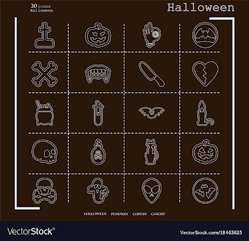 Collection of 20 halloween icons in thin line vector image