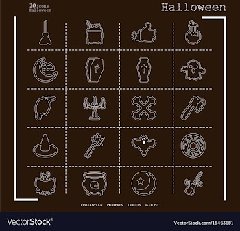 Collection of 20 halloween icons in thin line vector image