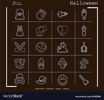 Collection of 20 halloween icons in thin line vector image