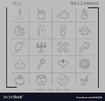 Collection of 20 halloween icons in thin line vector image