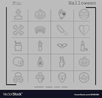 Collection of 20 halloween icons in thin line vector image