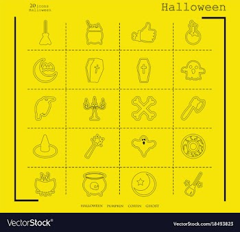 Collection of 20 halloween icons in thin line vector image
