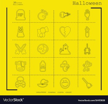 Collection of 20 halloween icons in thin line vector image