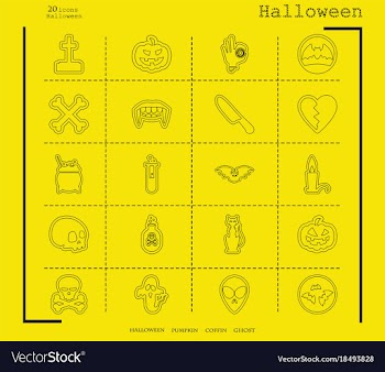 Collection of 20 halloween icons in thin line vector image
