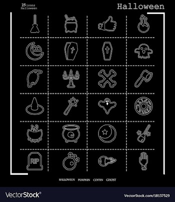 Collection of 24 halloween icons in thin line vector image