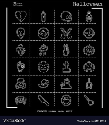 Collection of 24 halloween icons in thin line vector image
