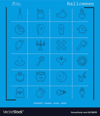 Collection of 24 halloween icons in thin line vector image