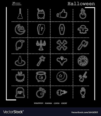 Collection of 24 halloween icons in thin line vector image