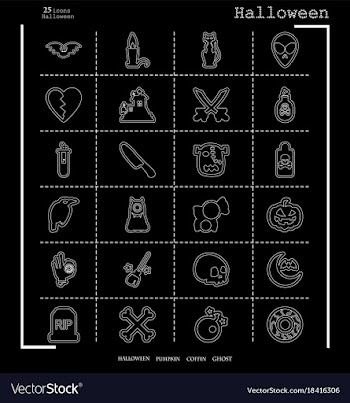 Collection of 24 halloween icons in thin line vector image