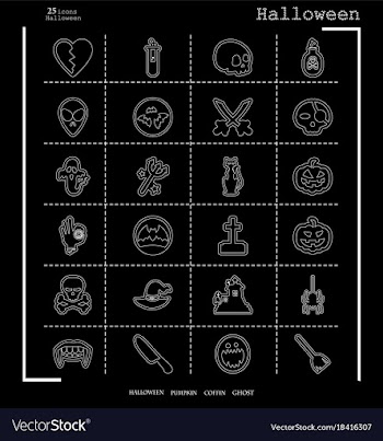 Collection of 24 halloween icons in thin line vector image