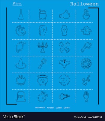 Collection of 24 halloween icons in thin line vector image