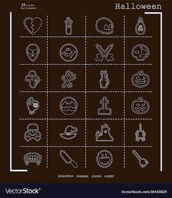 Collection of 24 halloween icons in thin line vector image