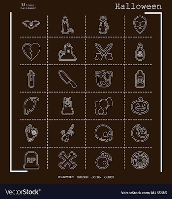 Collection of 24 halloween icons in thin line vector image