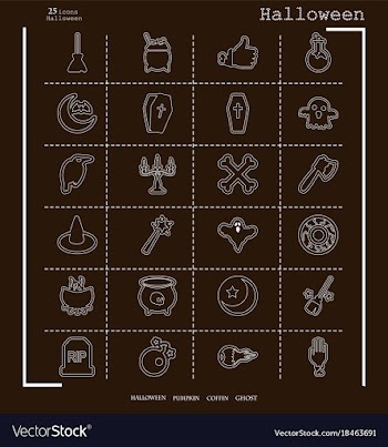 Collection of 24 halloween icons in thin line vector image