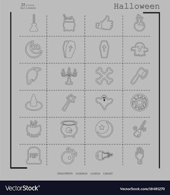 Collection of 24 halloween icons in thin line vector image