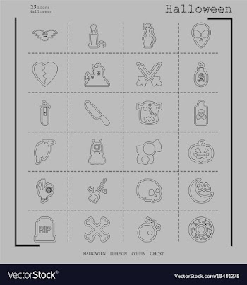 Collection of 24 halloween icons in thin line vector image