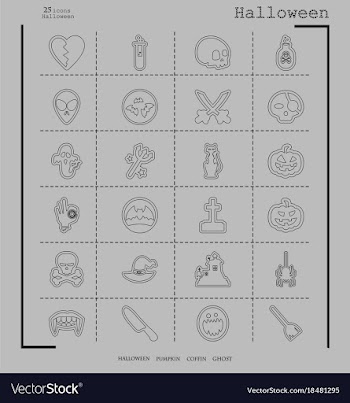 Collection of 24 halloween icons in thin line vector image