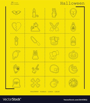 Collection of 24 halloween icons in thin line vector image