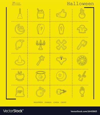 Collection of 24 halloween icons in thin line vector image