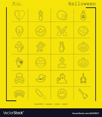 Collection of 24 halloween icons in thin line vector image