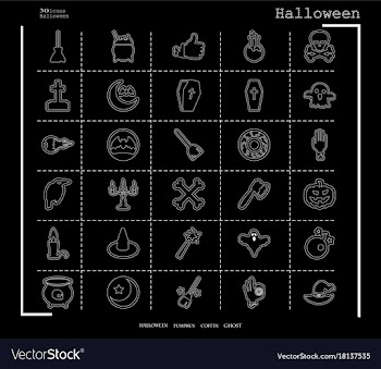 Collection of 30 halloween icons in thin line vector image