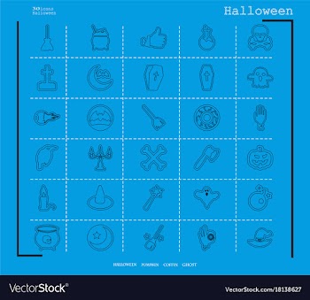 Collection of 30 halloween icons in thin line vector image