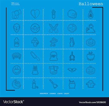 Collection of 30 halloween icons in thin line vector image