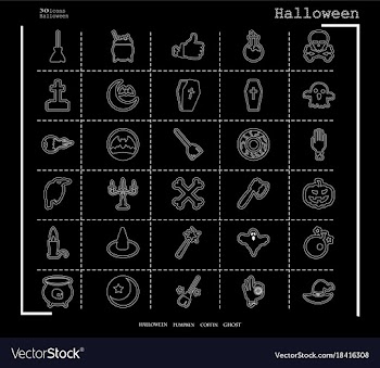 Collection of 30 halloween icons in thin line vector image