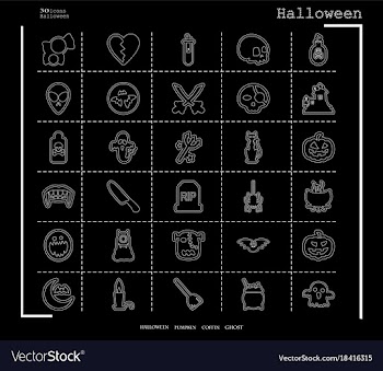 Collection of 30 halloween icons in thin line vector image