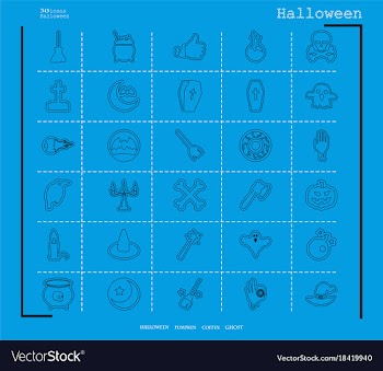 Collection of 30 halloween icons in thin line vector image