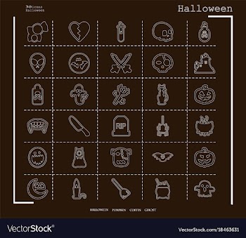 Collection of 30 halloween icons in thin line vector image