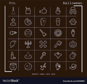 Collection of 30 halloween icons in thin line vector image