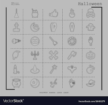 Collection of 30 halloween icons in thin line vector image