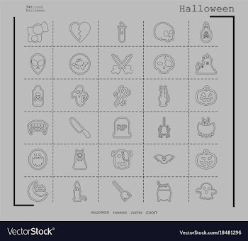 Collection of 30 halloween icons in thin line vector image