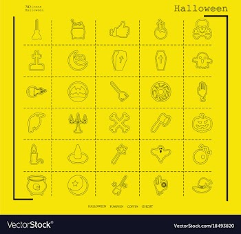 Collection of 30 halloween icons in thin line vector image