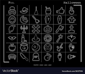 Collection of 36 halloween icons in thin line vector image