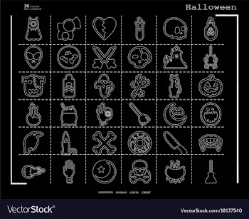 Collection of 36 halloween icons in thin line vector image
