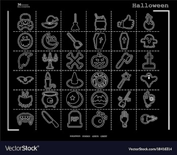 Collection of 36 halloween icons in thin line vector image
