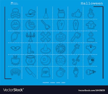 Collection of 36 halloween icons in thin line vector image
