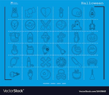 Collection of 36 halloween icons in thin line vector image