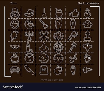 Collection of 36 halloween icons in thin line vector image