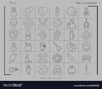 Collection of 36 halloween icons in thin line vector image