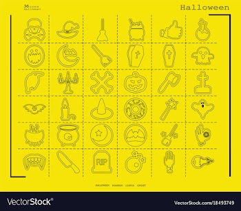 Collection of 36 halloween icons in thin line vector image