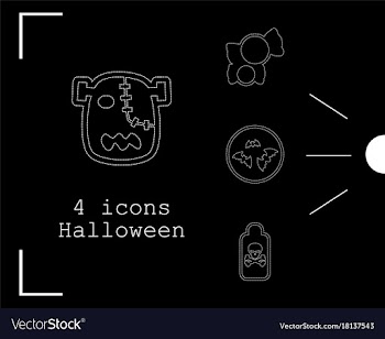 Collection of 4 halloween icons in thin line style vector image